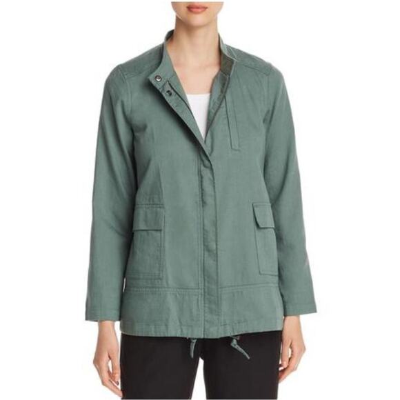 Eileen Fisher Green Organic Cotton Army Utility Cargo Jacket Size PM - Picture 1 of 7